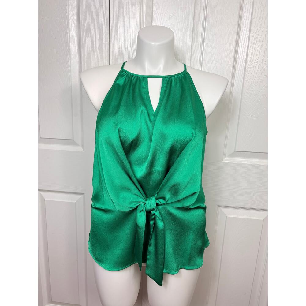 INC International Concepts Emerald Green Satin Halter Tie-Front Blouse